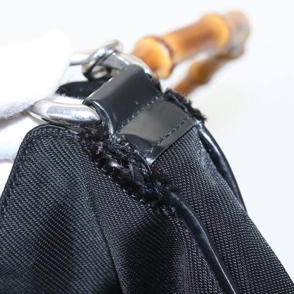 GUCCI Bamboo Hand Bag Nylon Black Silver 001 2058 1577 5 - Picture 9 of 13